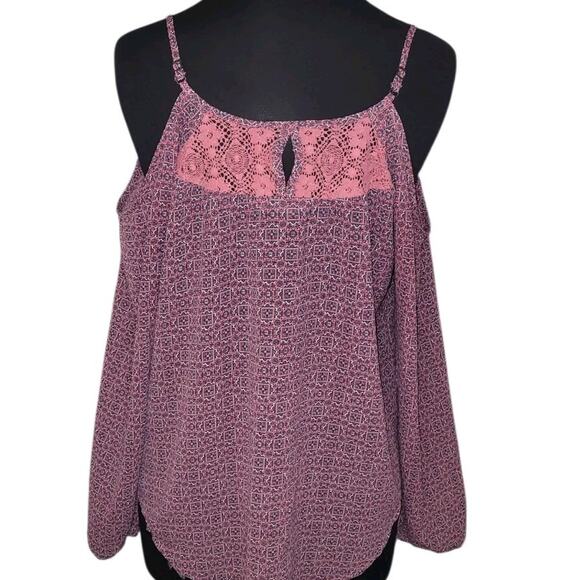 Rewind Floral Cold Shoulder Top L Boho Pink Purple Embroidered Blouse GUC - Picture 3 of 7